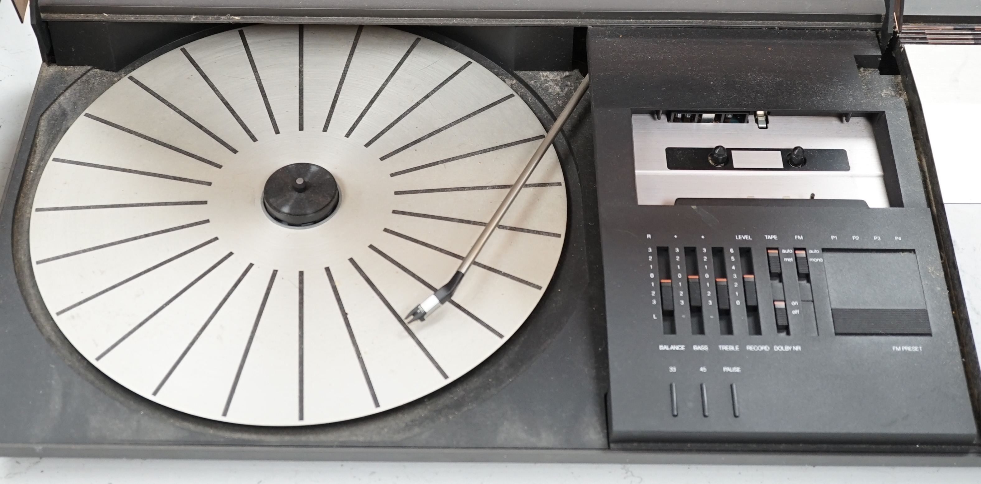 A Bang & Olufsen Beocenter 2200, integrated turntable, cassette deck and radio, 74cm wide